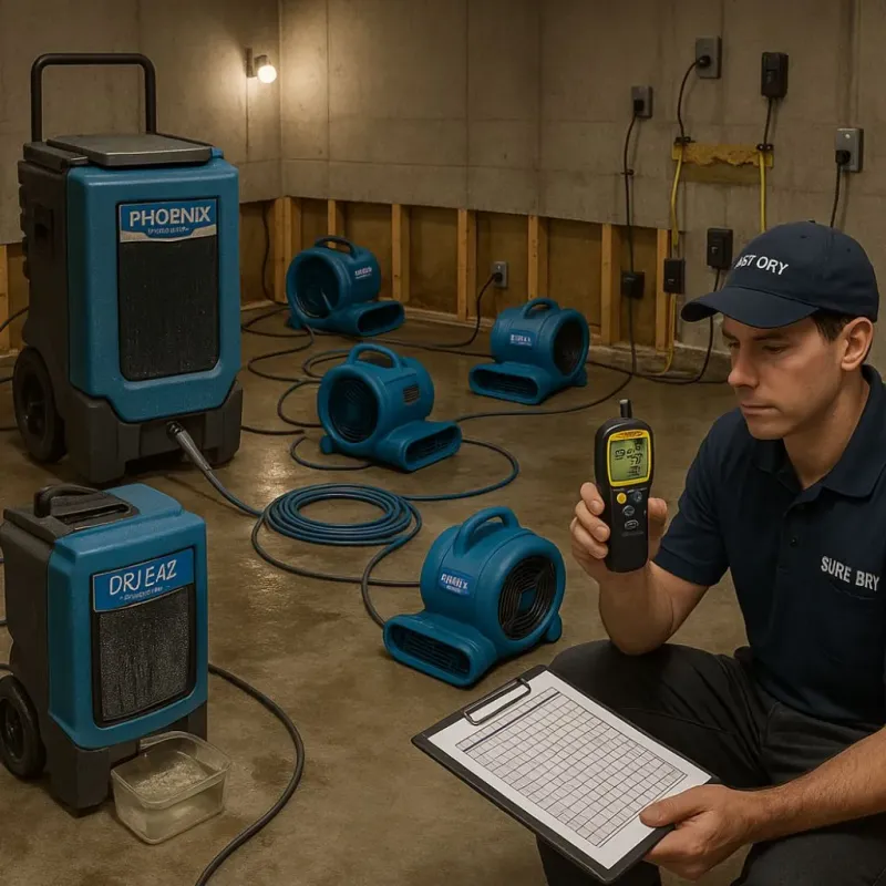 Structural Drying and Dehumidification process in De Leon, TX